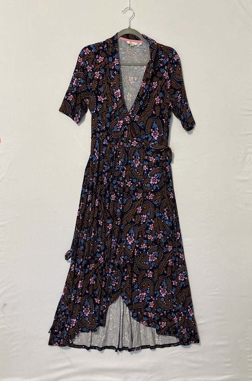 Boden‎ Floral Paisley Jersey Wrap Midi Dress US 10L Boho Resort Cottagecore - Picture 2 of 11